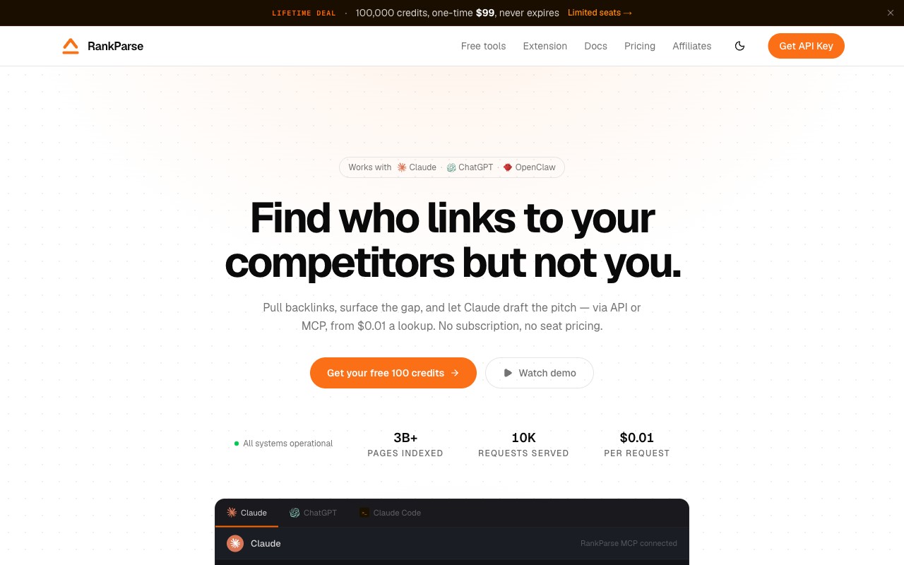 Rankparse homepage